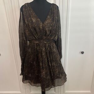 Kurt Thomas Silk Leopard Print Dress with Slit Sleeves Size 8